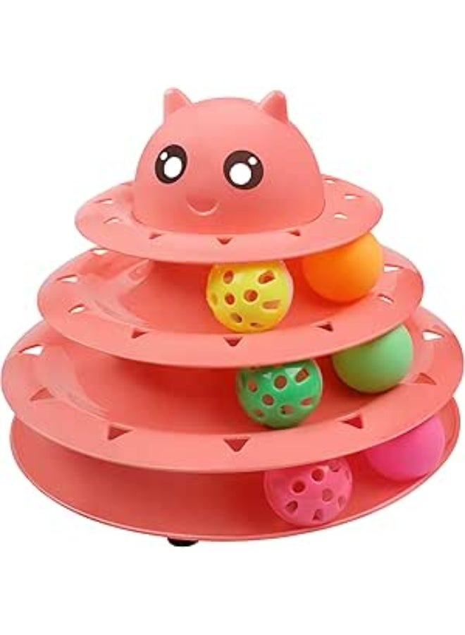 لعبة تفاعلية دوارة بثلاث طبقات للقطط مزينة بست كرات ملونة من ابسكاي، ألعاب بازل ممتعة للتسلية الذهنية والجسدية للقطط الصغيرة.